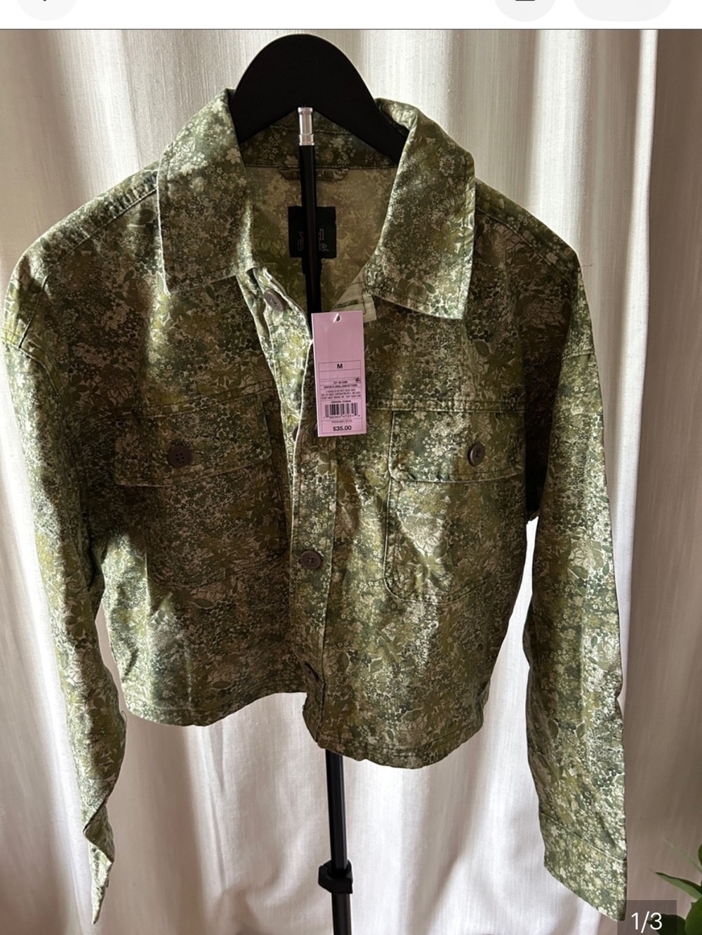 NWT Wild Fable. Green Floral Print Cropped Jacket Oversized - Medium - Picture 4 of 4